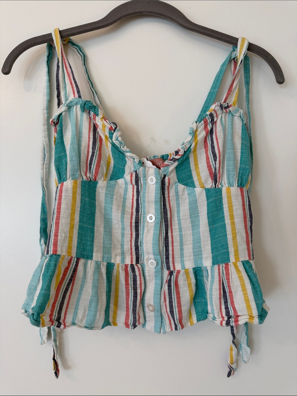 LeRumi Striped Multi-Color Button-Front Camisole Medium 100% Cotton Summer